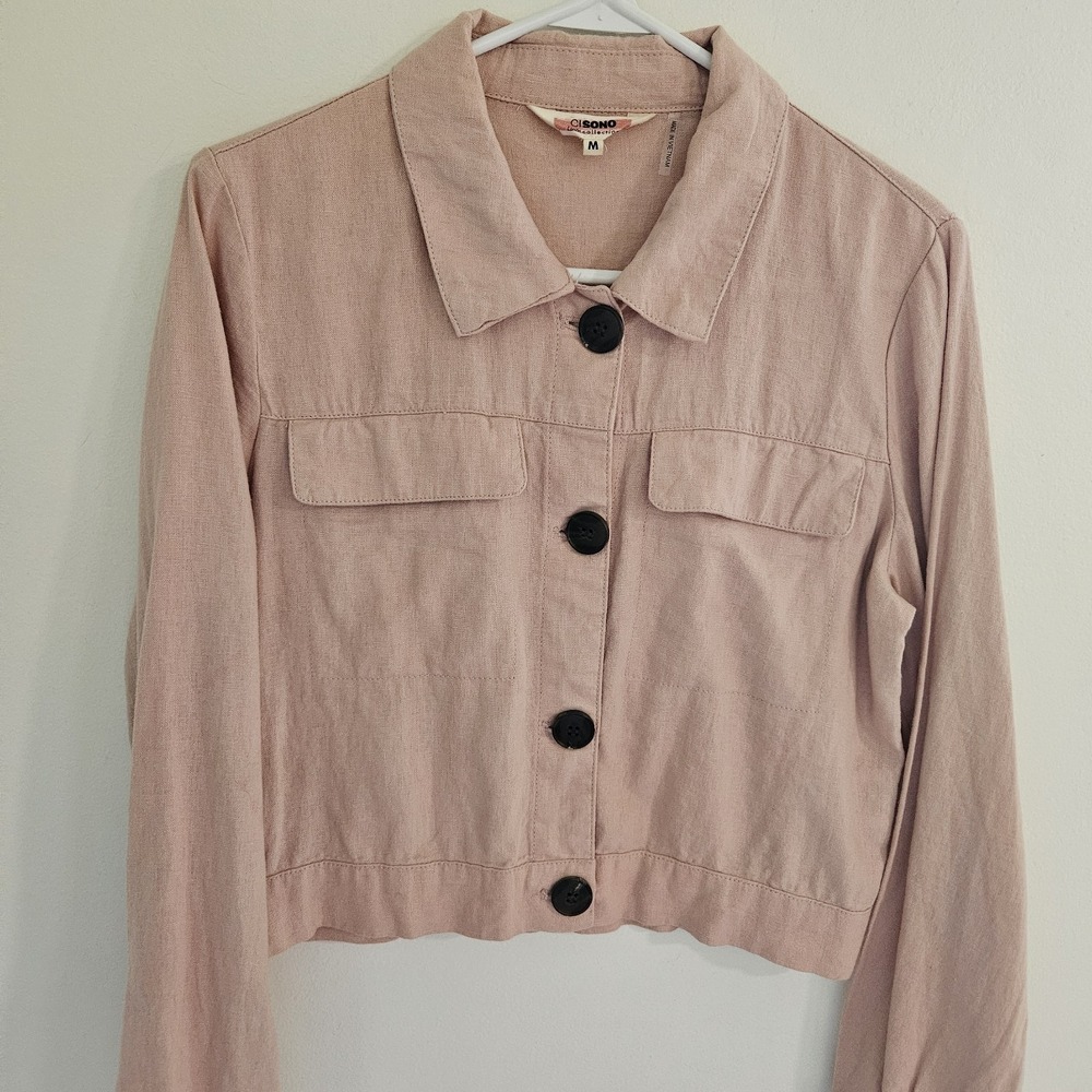 Ci Sono M Lightweight Linen Blend Denim Jacket Blush Pink Button Long Sleeve